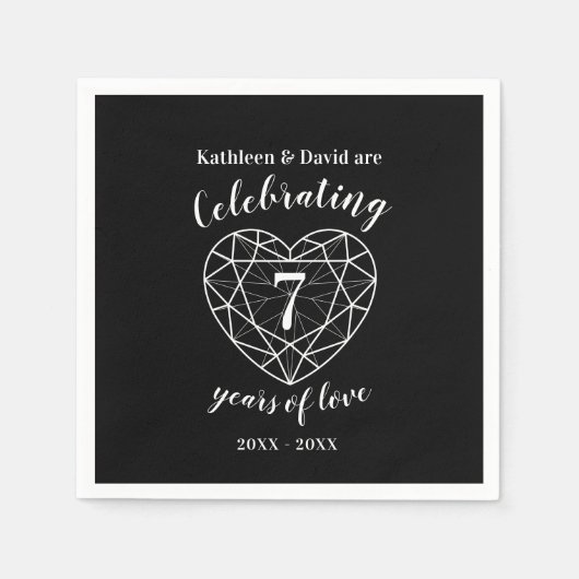パーソナライズされたアニス記念日7年 スタンダードカクテルナプキン (正面)