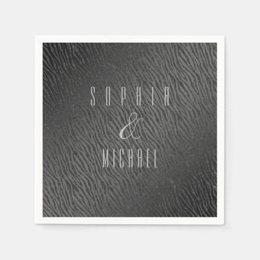 パーソナライズされたアニマルプリントブラックグリッターグラム スタンダードカクテルナプキン (正面)