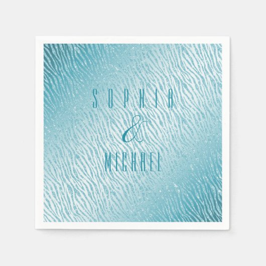 パーソナライズされたアニマルプリントブルーグリッターグラム スタンダードカクテルナプキン (正面)