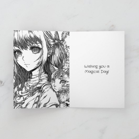 パーソナライズされたアニメの女の子 | ぬりえページ付き カード (内部)