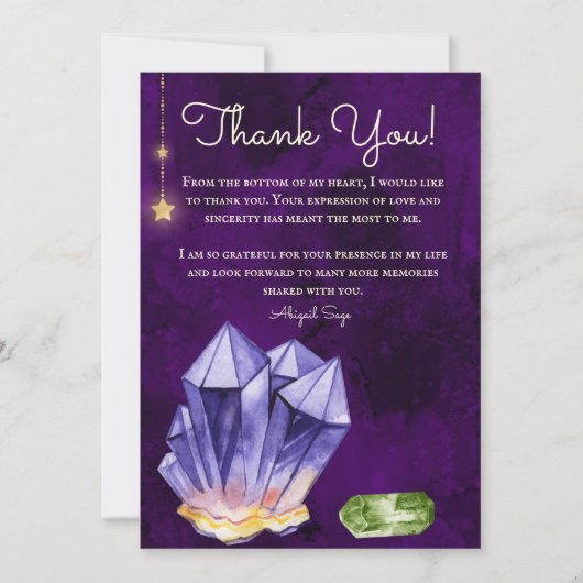 パーソナライズされたアメジストとベリル結晶パープル サンキューカード (正面)