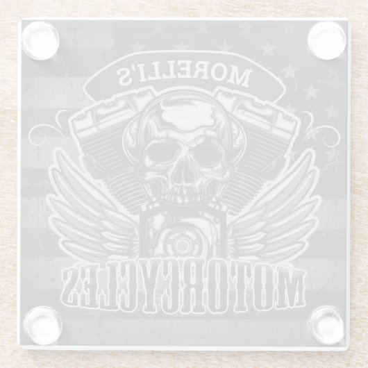 パーソナライズされたアメリカバイクもしくは自転車に乗る人スカルオートバイ ガラスコースター (裏面)