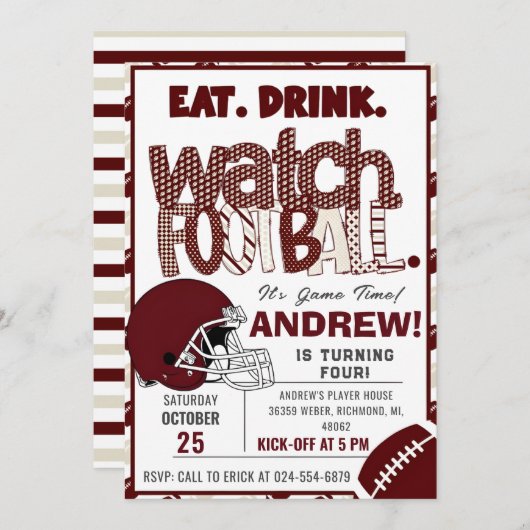 パーソナライズされたアメリカンフットボールの時計パーティー 招待状 (正面/裏面)