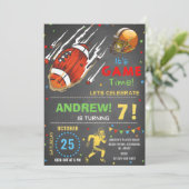 パーソナライズされたアメリカンフットボールの時計パーティー 招待状 (スタンド正面)