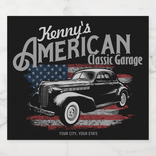 パーソナライズされたアメリカン ヴィンテージ クラシック カー ガレージ ビールラベル (シングルラベル)