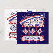 パーソナライズされたアメリカ250–愛国的なレトロなマーキーライト 招待状 (正面/裏面)