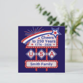 パーソナライズされたアメリカ250–愛国的なレトロなマーキーライト 招待状 (スタンド正面)