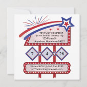 パーソナライズされたアメリカ250–愛国的なレトロなマーキーライト 招待状 (裏面)