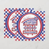 パーソナライズされたアメリカ250–愛国的なレトロなマーキーライト 招待状 (正面/裏面)