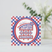 パーソナライズされたアメリカ250–愛国的なレトロなマーキーライト 招待状 (スタンド正面)