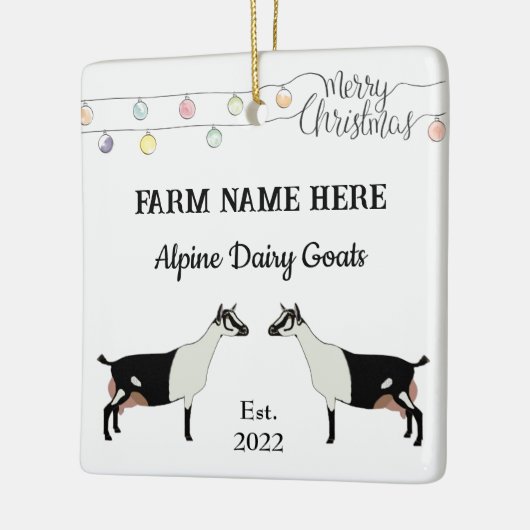 パーソナライズされたアルパイン乳製品ヤギ白クリスマス セラミックオーナメント (左)