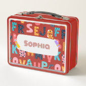 パーソナライズされたアルファベットおもしろい-新学期 メタルランチボックス (正面)