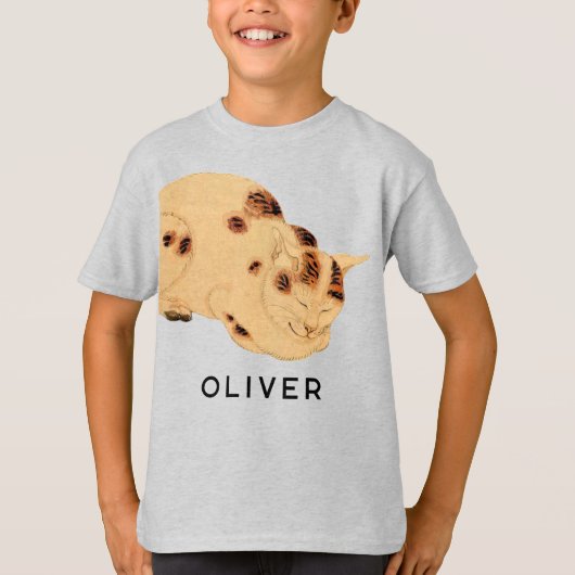 パーソナライズされたアンティーク寝猫日本の浮世絵 Tシャツ (正面)