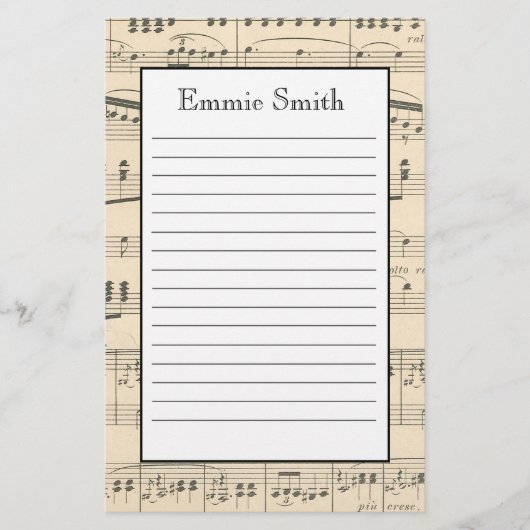 パーソナライズされたアンティーク楽譜 便箋 (正面)