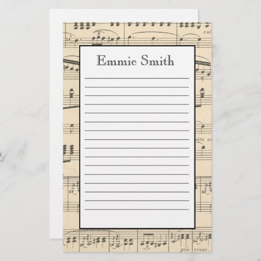 パーソナライズされたアンティーク楽譜 便箋 (正面/裏面)