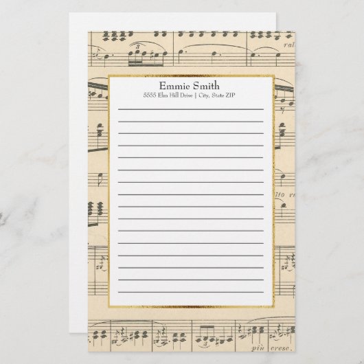 パーソナライズされたアンティーク楽譜 便箋 (正面/裏面)