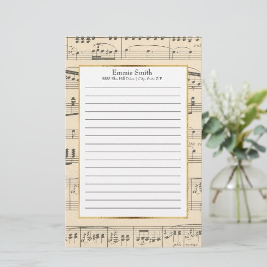 パーソナライズされたアンティーク楽譜 便箋 (スタンド正面)
