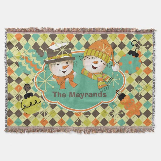 パーソナライズされたアーガイル雪だるま スローブランケット (正面)