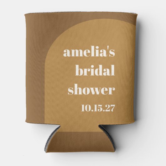 パーソナライズされたアースカラーの温かいブラウンの秋のブライダルシャワー 缶クーラー (正面)