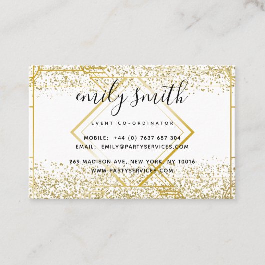 パーソナライズされたアールデコ金ゴールドグリッター名刺 名刺 (正面)