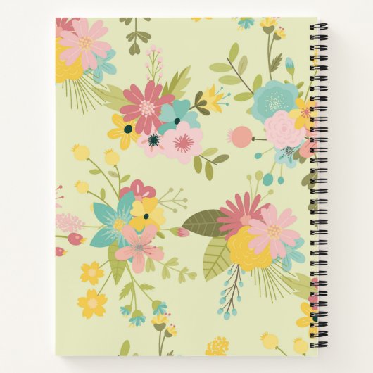 パーソナライズされたイエロー ピンク グリーン フラワーズ ベビーシャワー ノートブック (裏面)