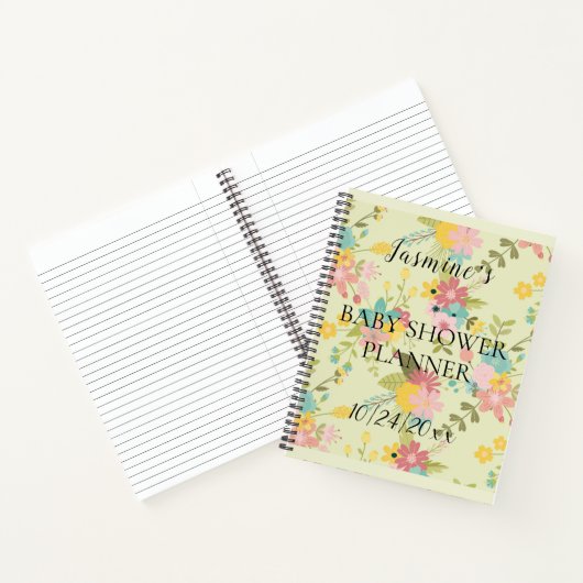 パーソナライズされたイエロー ピンク グリーン フラワーズ ベビーシャワー ノートブック (内部)
