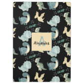 パーソナライズされたイニシャルと名前の恐竜のパターン クリップボード (裏面)