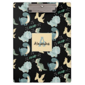 パーソナライズされたイニシャルと名前の恐竜のパターン クリップボード (正面)