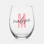 パーソナライズされたイニシャルと名前 ステムなしワイングラス (正面)