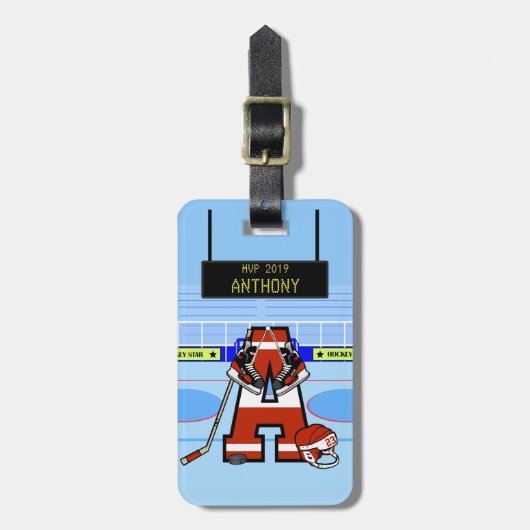 パーソナライズされたイニシャルアイスホッケー ラゲッジタグ (正面縦)
