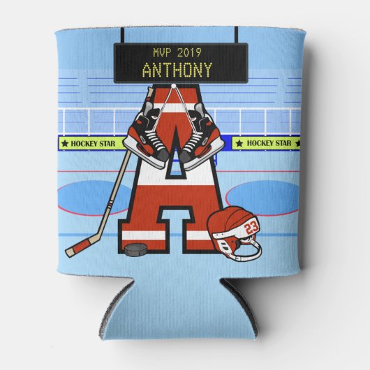 パーソナライズされたイニシャルアイスホッケー 缶クーラー (正面)
