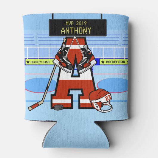 パーソナライズされたイニシャルアイスホッケー 缶クーラー (裏面)