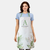 パーソナライズされたイニシャルグリーンウォーター色 エプロン (着用した状態)