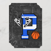 パーソナライズされたイニシャルバスケットボール文字P 招待状 (正面/裏面)