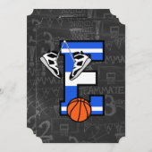 パーソナライズされたイニシャルバスケットボールE 招待状 (正面/裏面)