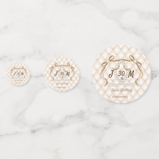 パーソナライズされたイニシャルパールリボンテーブル紙吹雪 コンフェッティ (正面)