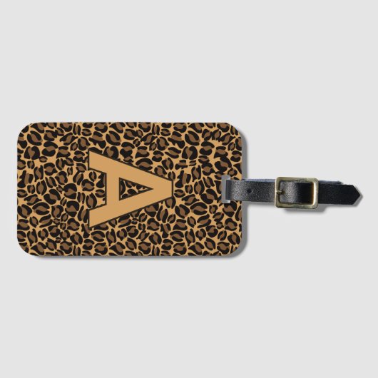 パーソナライズされたイニシャルレオパードアニマルプリント ラゲッジタグ (正面横)