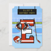 パーソナライズされたイニシャルレターEアイスホッケー 招待状 (正面)