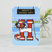 パーソナライズされたイニシャルレターHアイスホッケー 招待状 (スタンド正面)