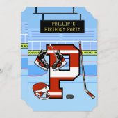 パーソナライズされたイニシャルレターPアイスホッケー 招待状 (正面/裏面)