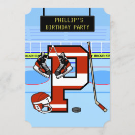 パーソナライズされたイニシャルレターPアイスホッケー 招待状