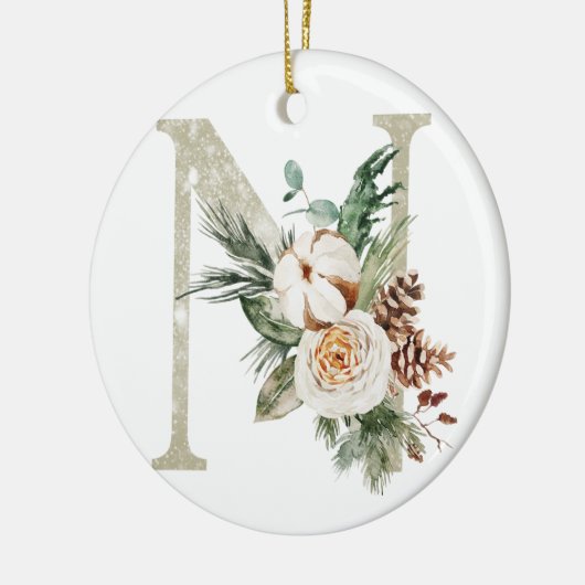 パーソナライズされたイニシャル付きクリスマス飾り セラミックオーナメント (左)
