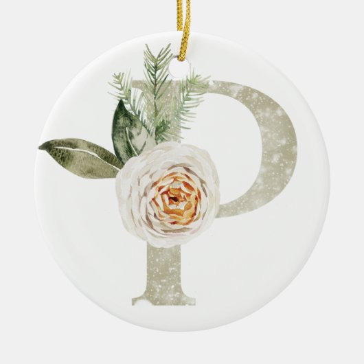 パーソナライズされたイニシャル付きクリスマス飾り セラミックオーナメント (正面)