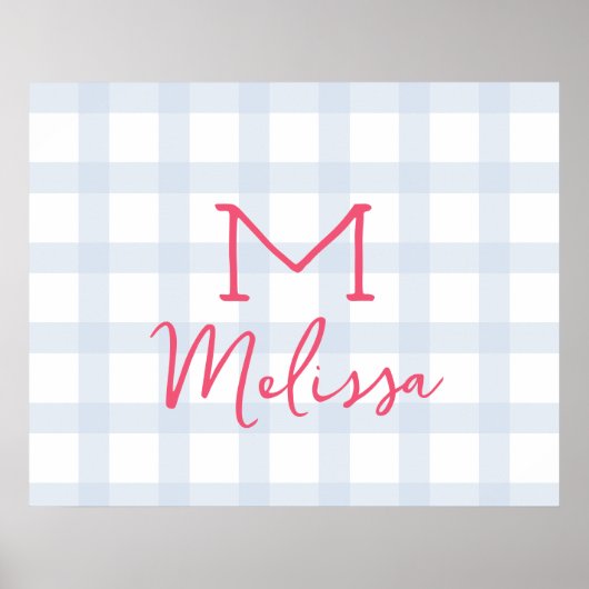 パーソナライズされたイニシャル名前をカスタムするベビーブルータータンチェック ポスター (正面)