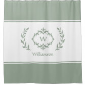 パーソナライズされたイニシャル名 サージュグリーン シャワーカーテン (正面)