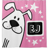 パーソナライズされたイニシャル白黒の犬 シャワーカーテン (正面)