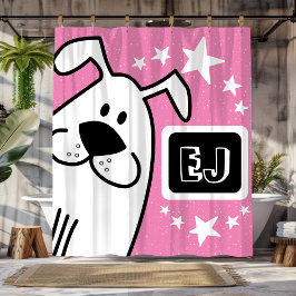 パーソナライズされたイニシャル白黒の犬 シャワーカーテン