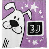 パーソナライズされたイニシャル白黒の犬 シャワーカーテン (正面)