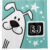 パーソナライズされたイニシャル白黒の犬 シャワーカーテン (正面)