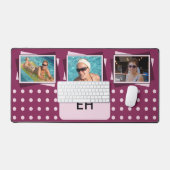 パーソナライズされたイニシャル3枚フォト水玉模様マルーン デスクマット (キーボード&マウス)